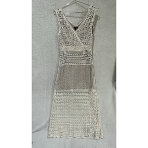 NWT Ryu Anthropology Cream Overlay Dress Womens Medium Boho Preppy‎ •Flaw